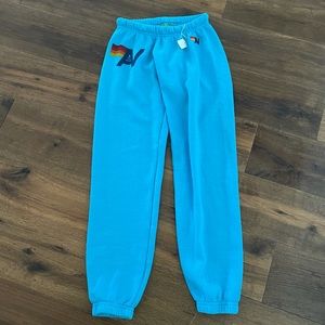 Aviator Nation Neon Blue Logo Sweatpants NWT XS